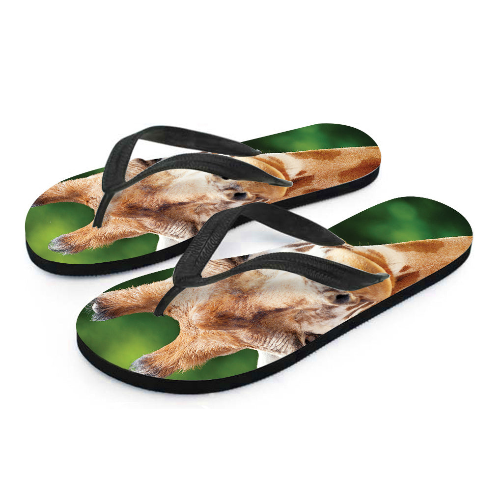 Smiley Face Giraffe Print Flip Flops