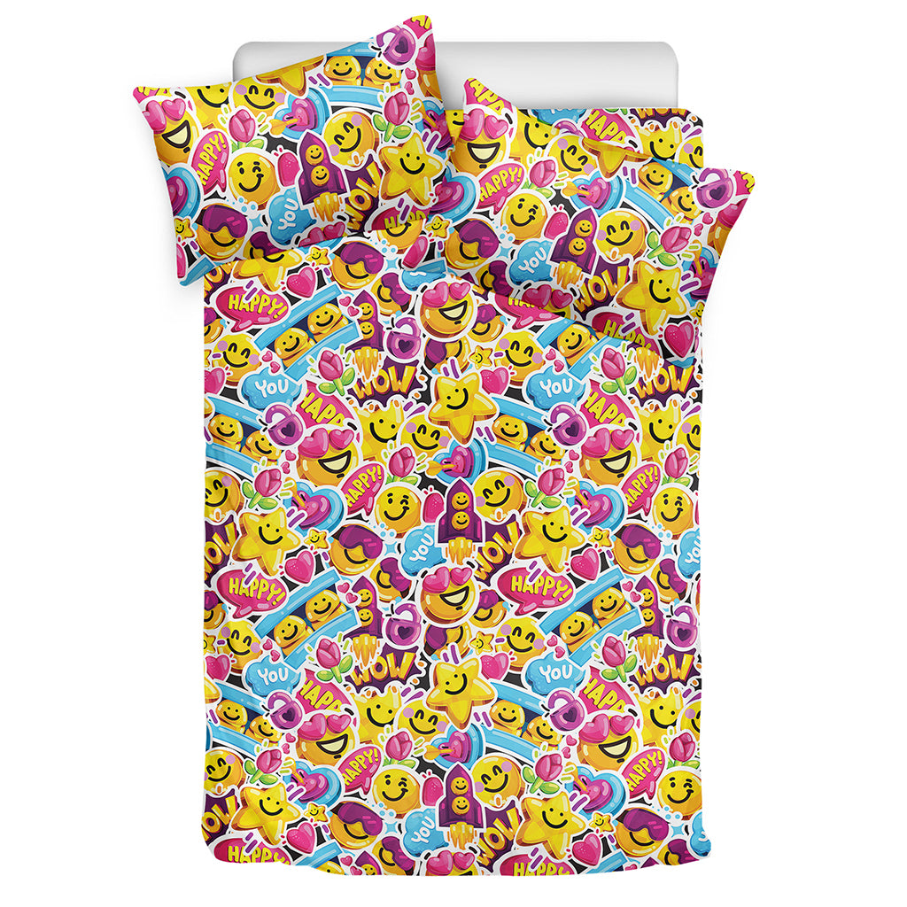 Smiley Faces Emoji Pattern Print Duvet Cover Bedding Set