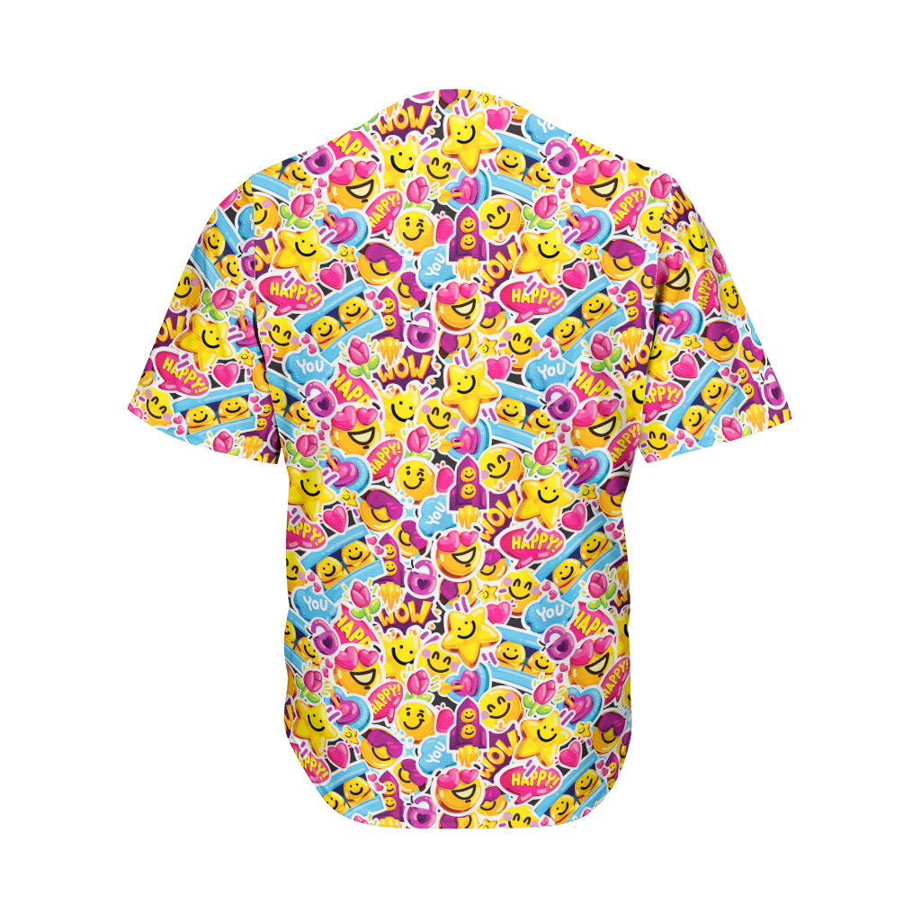 Smiley Faces Emoji Pattern Print Men's Baseball Jersey