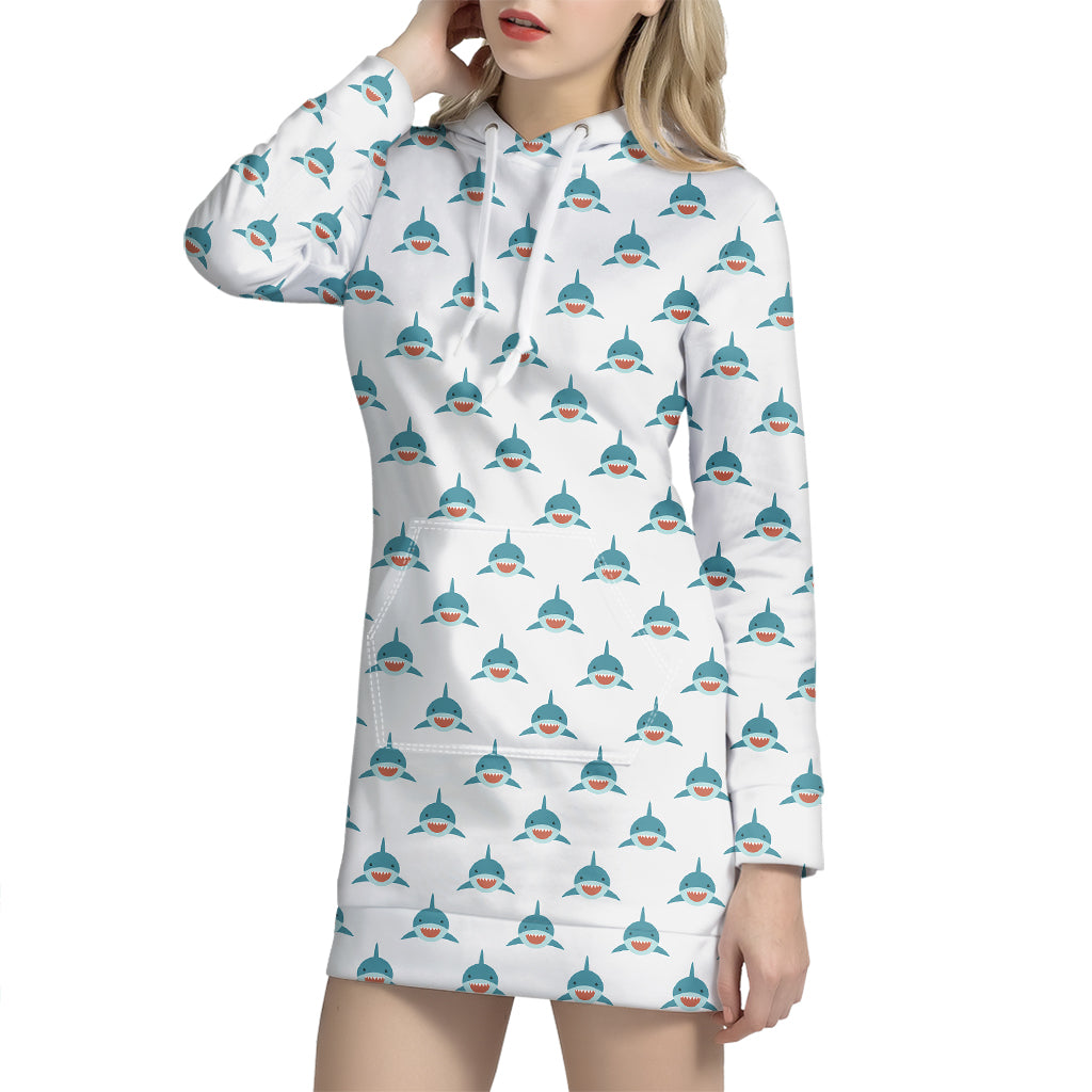 Smiley Shark Pattern Print Hoodie Dress
