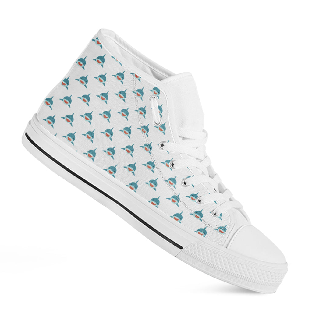 Smiley Shark Pattern Print White High Top Shoes