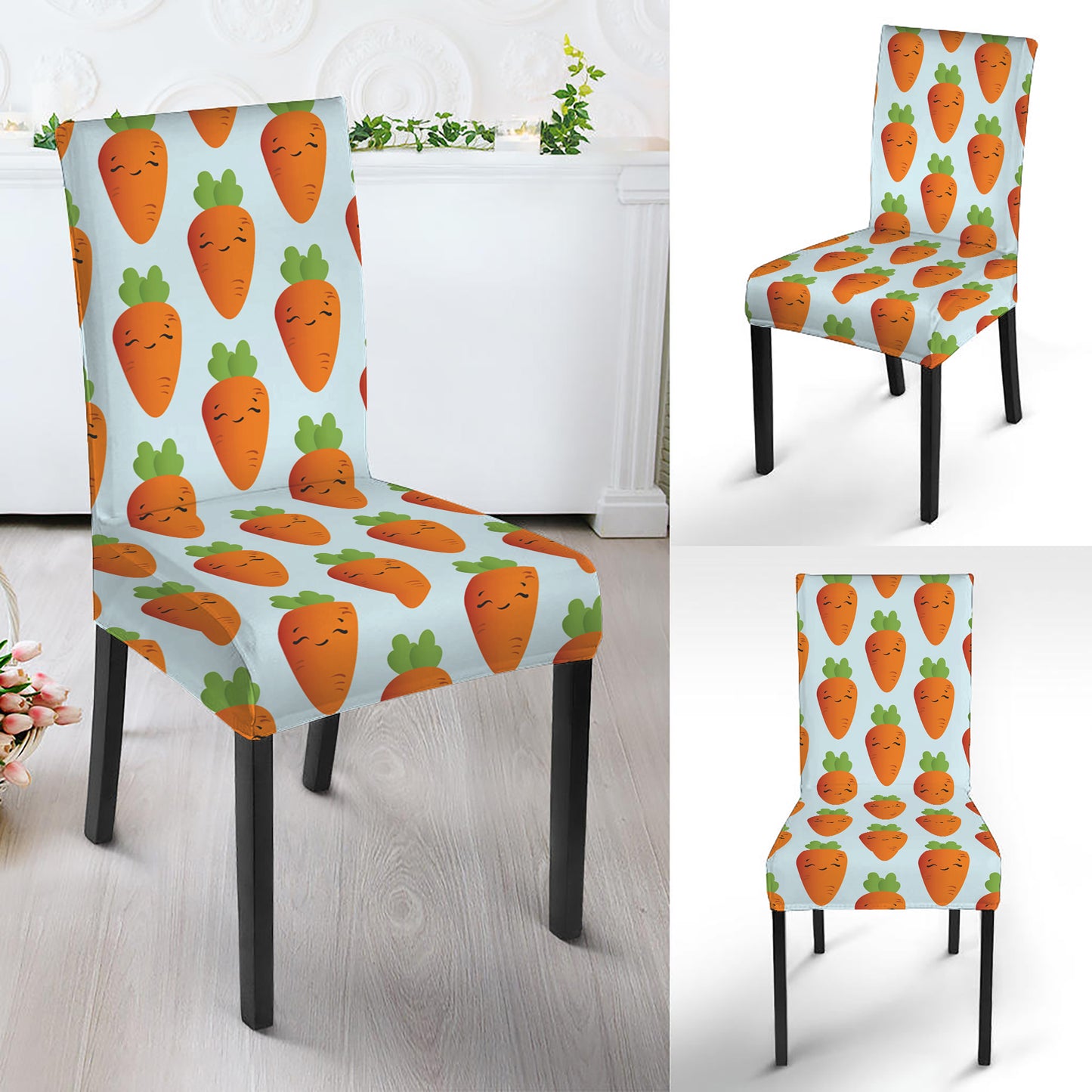 Smiling Carrot Pattern Print Dining Chair Slipcover