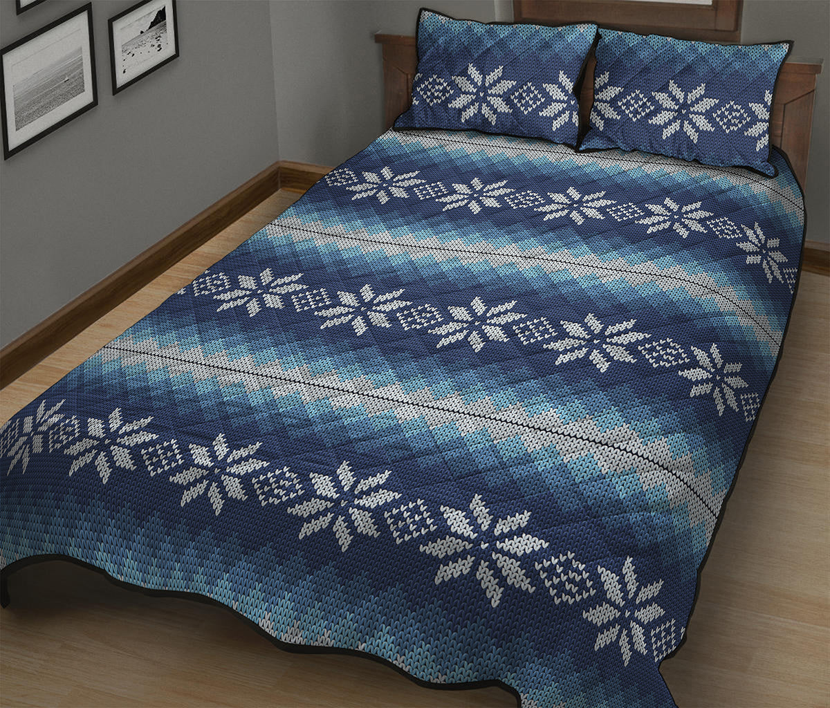 Snow Flower Knitted Pattern Print Quilt Bed Set