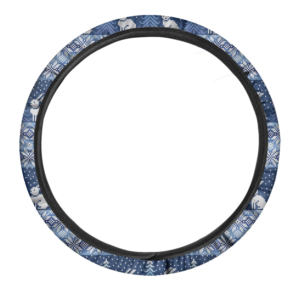 Snow Rabbit Knitted Pattern Print Car Steering Wheel Cover