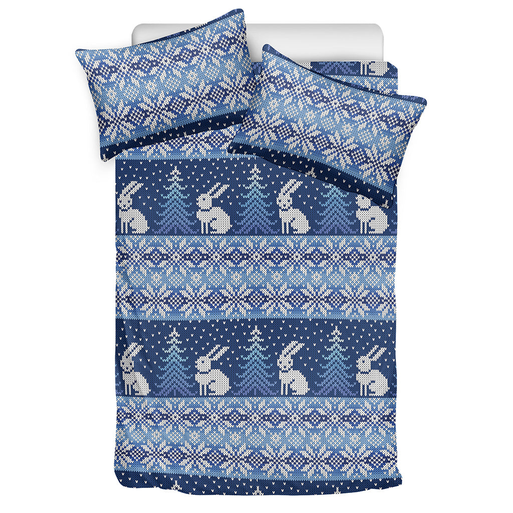 Snow Rabbit Knitted Pattern Print Duvet Cover Bedding Set