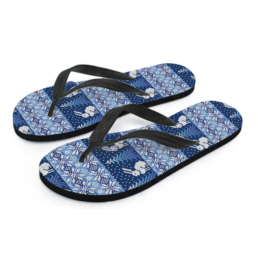 Snow Rabbit Knitted Pattern Print Flip Flops