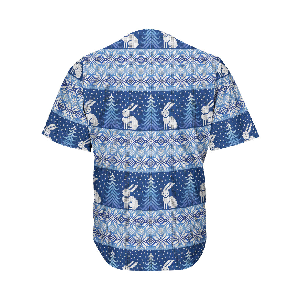 Snow Rabbit Knitted Pattern Print Men's Baseball Jersey