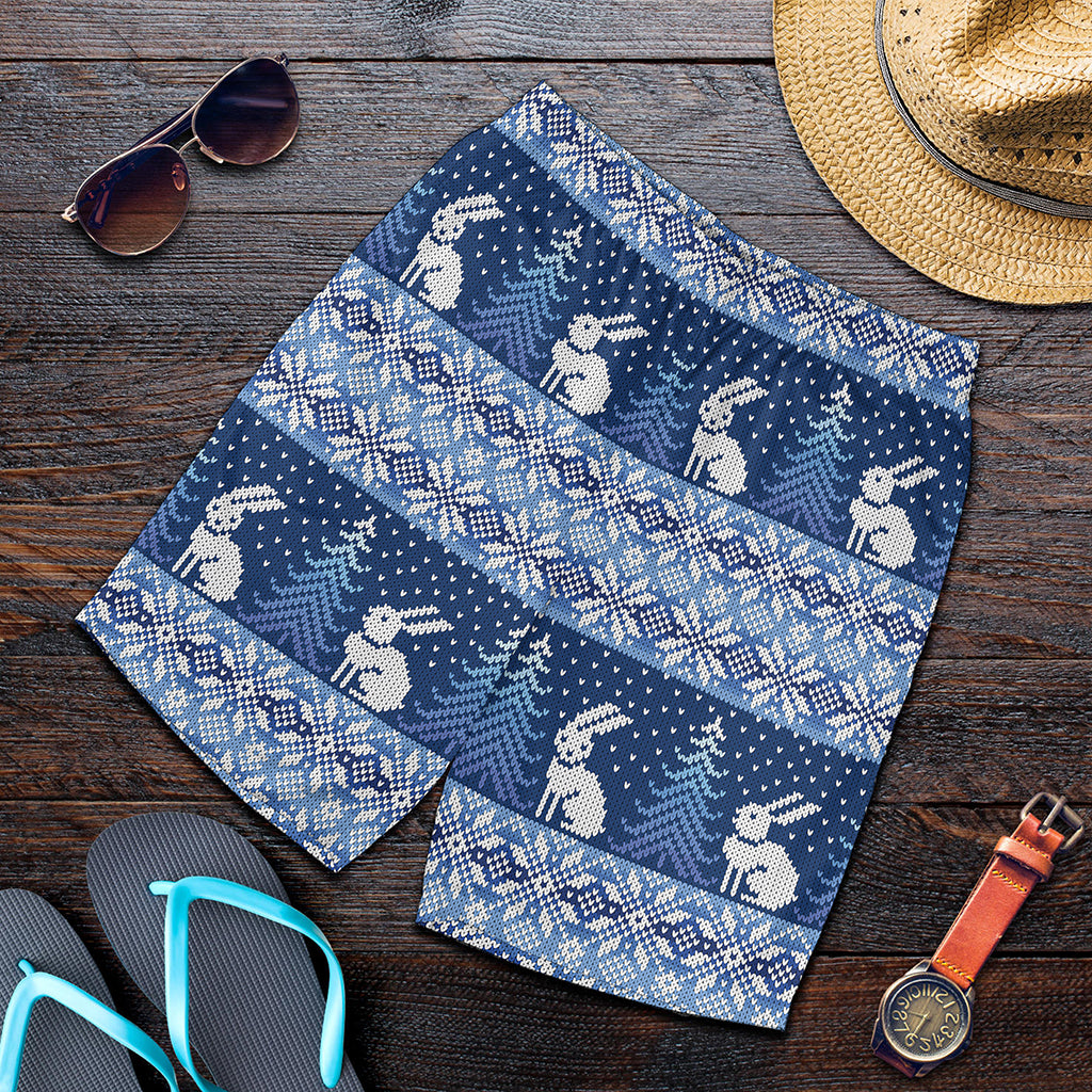 Snow Rabbit Knitted Pattern Print Men's Shorts