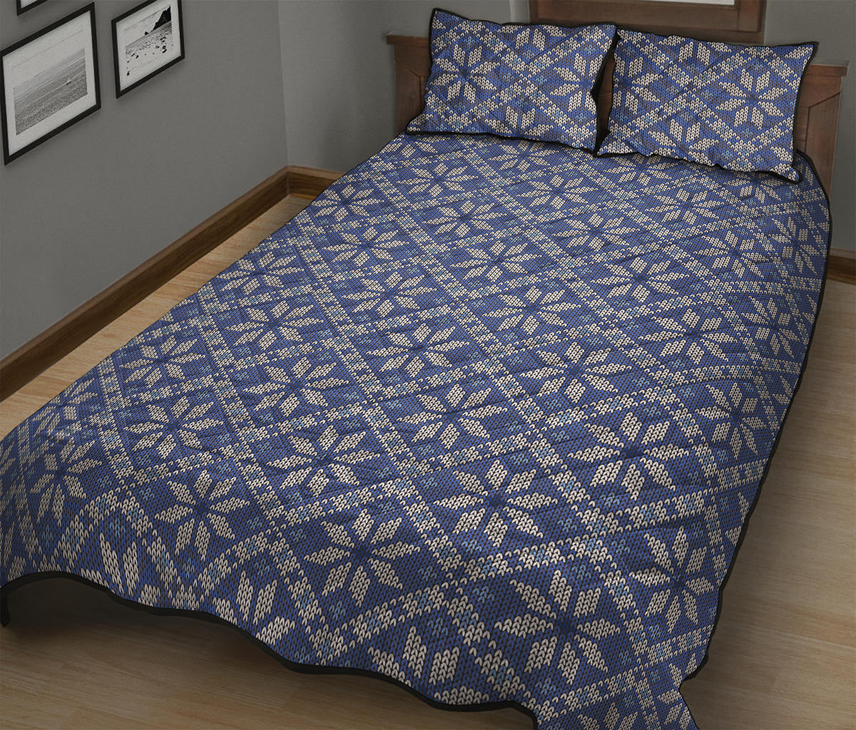 Snowflakes Knitted Pattern Print Quilt Bed Set