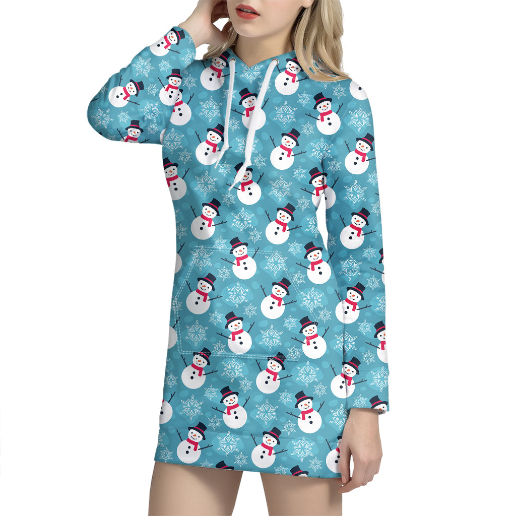 Snowman And Snowflake Pattern Print Hoodie Dress