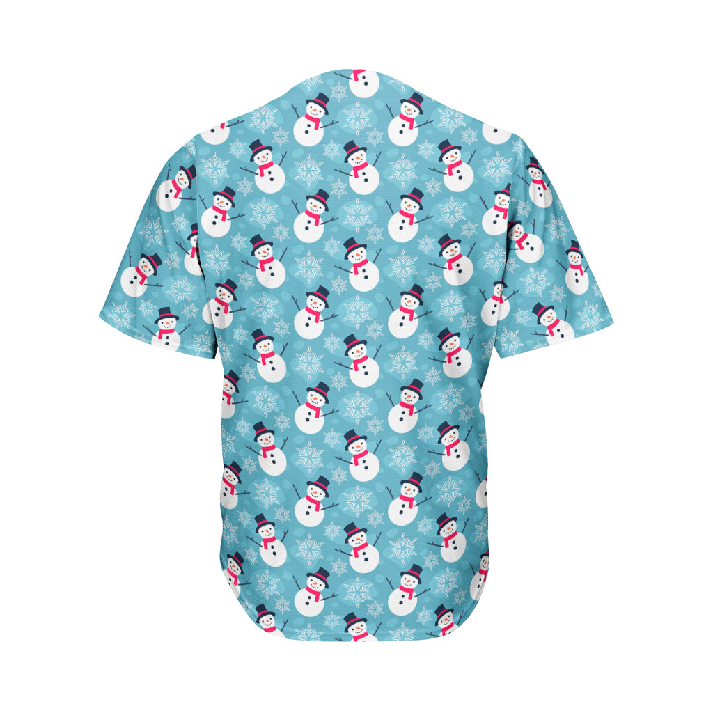 Snowman And Snowflake Pattern Print Men's Baseball Jersey