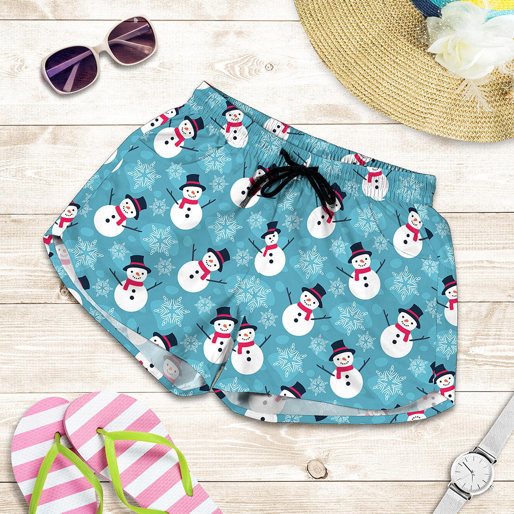 Snowman And Snowflake Pattern Print Women's Shorts