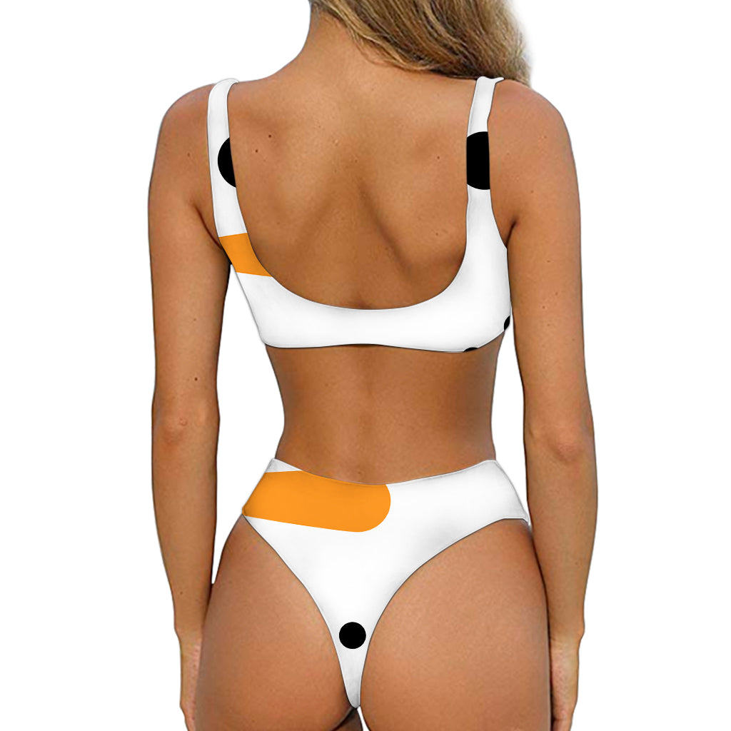 Snowman Face Print Front Bow Tie Bikini