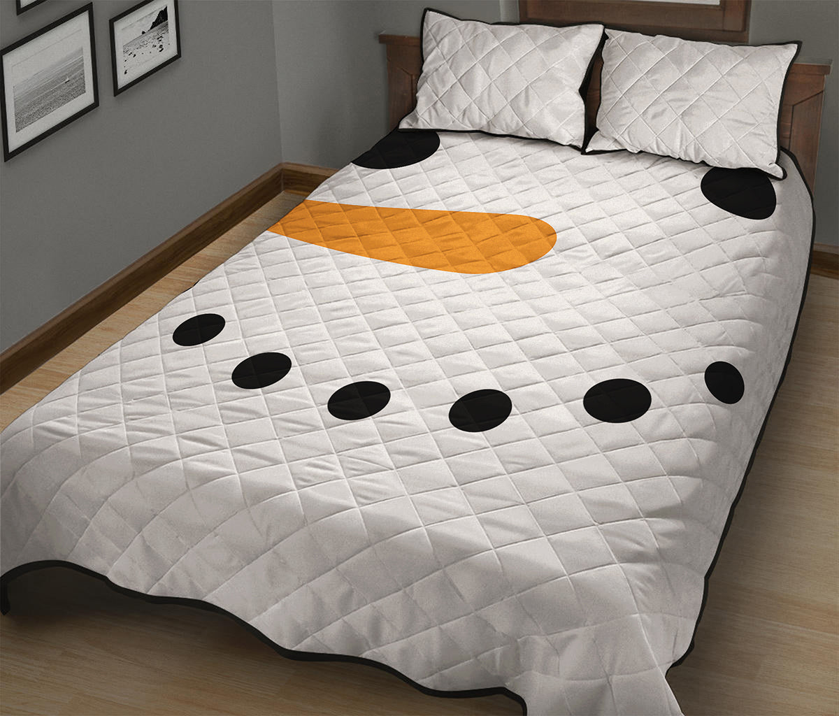 Snowman Face Print Quilt Bed Set