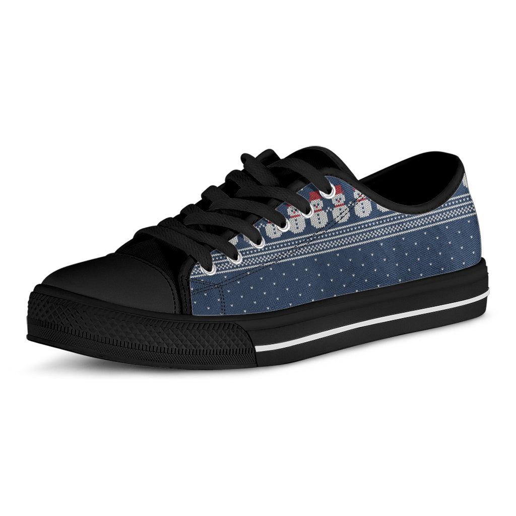 Snowman Knitted Pattern Print Black Low Top Shoes