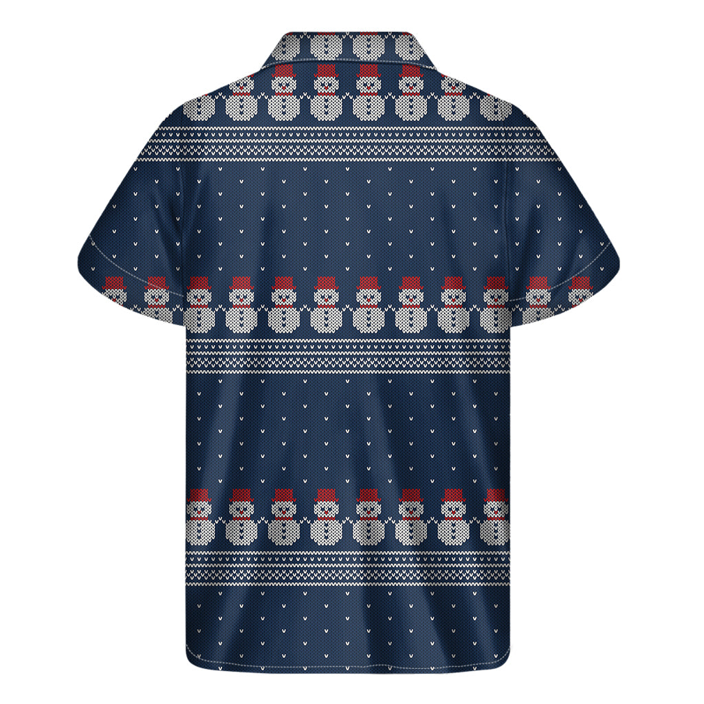 Snowman Knitted Pattern Print Men's Short Sleeve Shirt