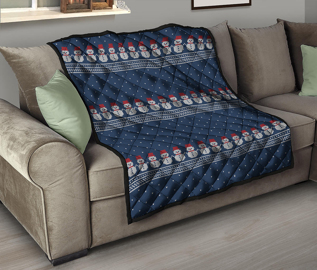 Snowman Knitted Pattern Print Quilt