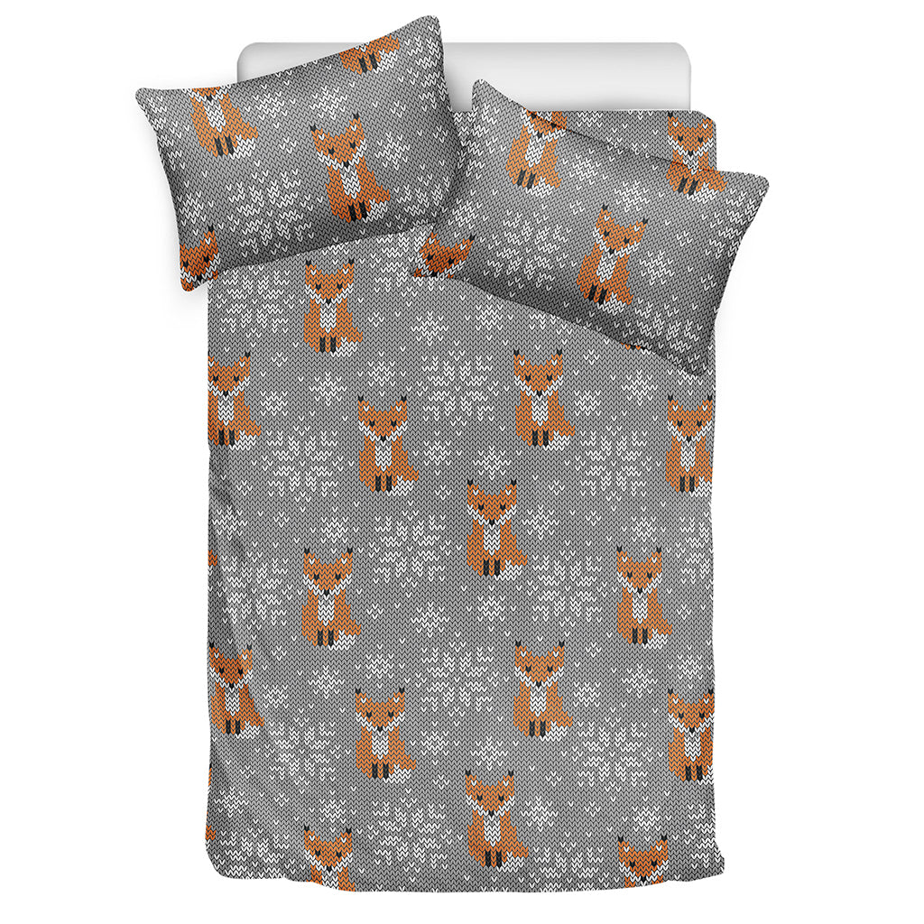 Snowy Fox Knitted Pattern Print Duvet Cover Bedding Set