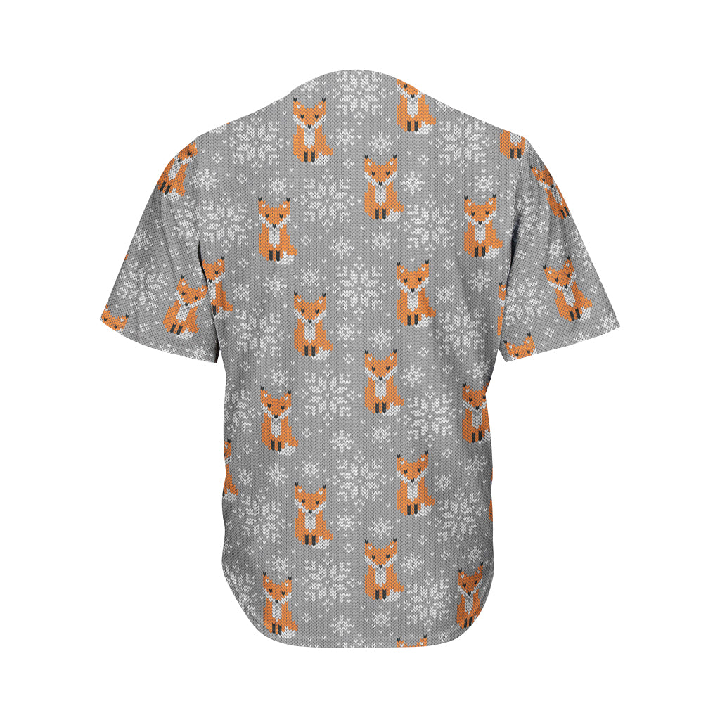 Snowy Fox Knitted Pattern Print Men's Baseball Jersey