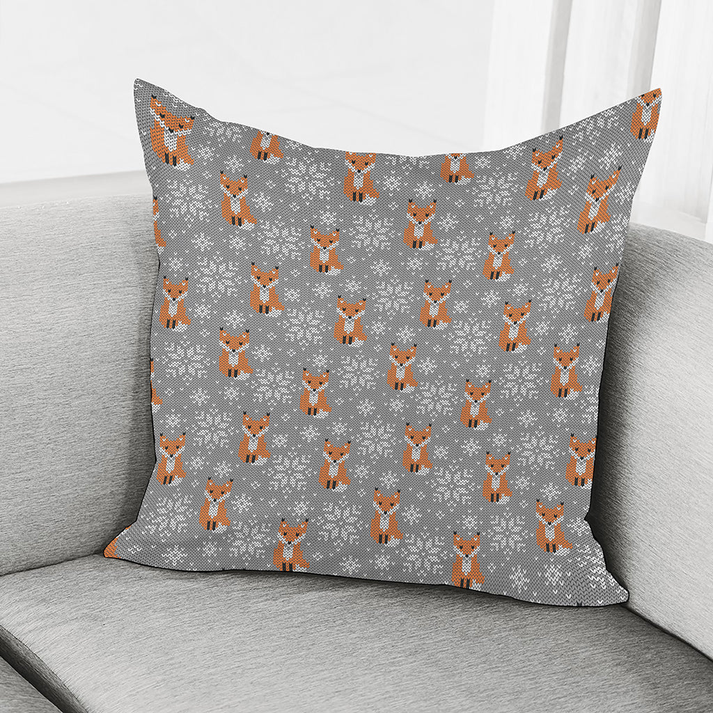 Snowy Fox Knitted Pattern Print Pillow Cover