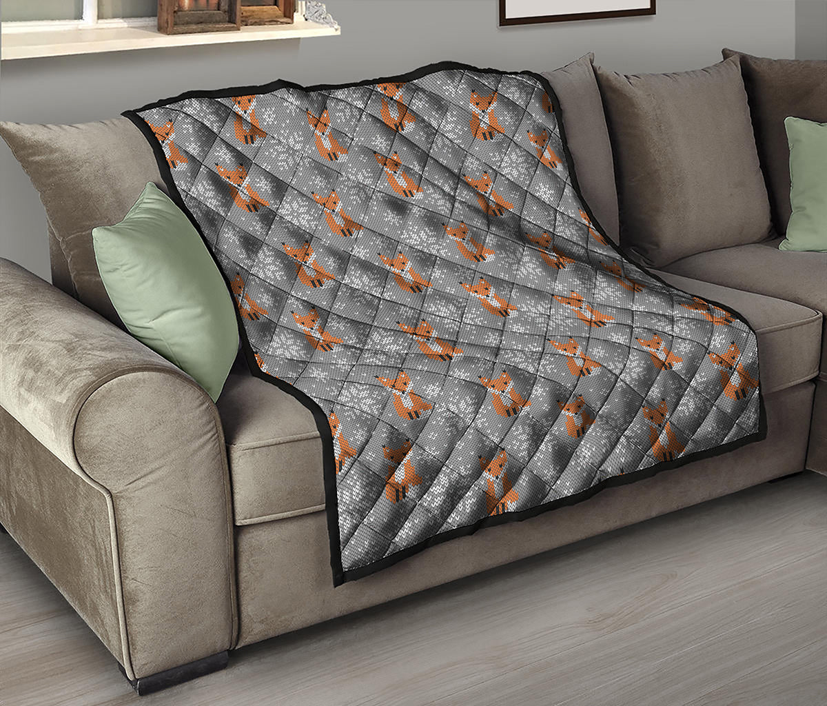 Snowy Fox Knitted Pattern Print Quilt