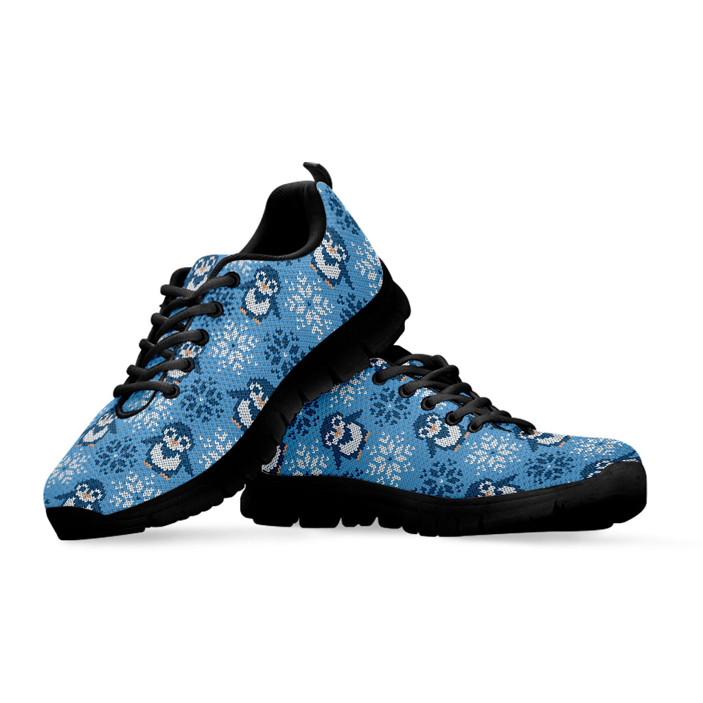 Snowy Penguin Knitted Pattern Print Black Sneakers