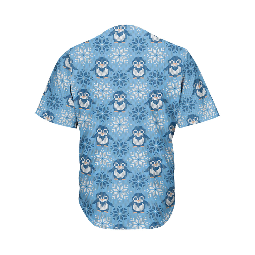 Snowy Penguin Knitted Pattern Print Men's Baseball Jersey