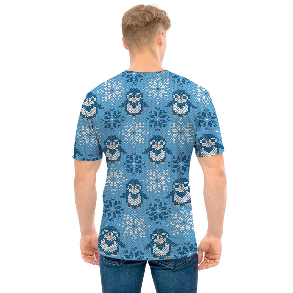 Snowy Penguin Knitted Pattern Print Men's T-Shirt