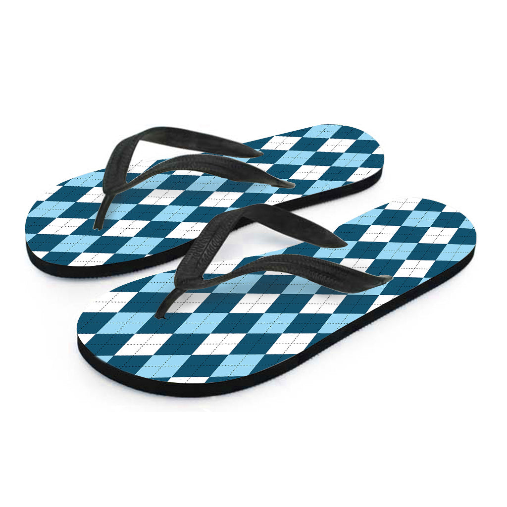 Soft Blue Argyle Pattern Print Flip Flops