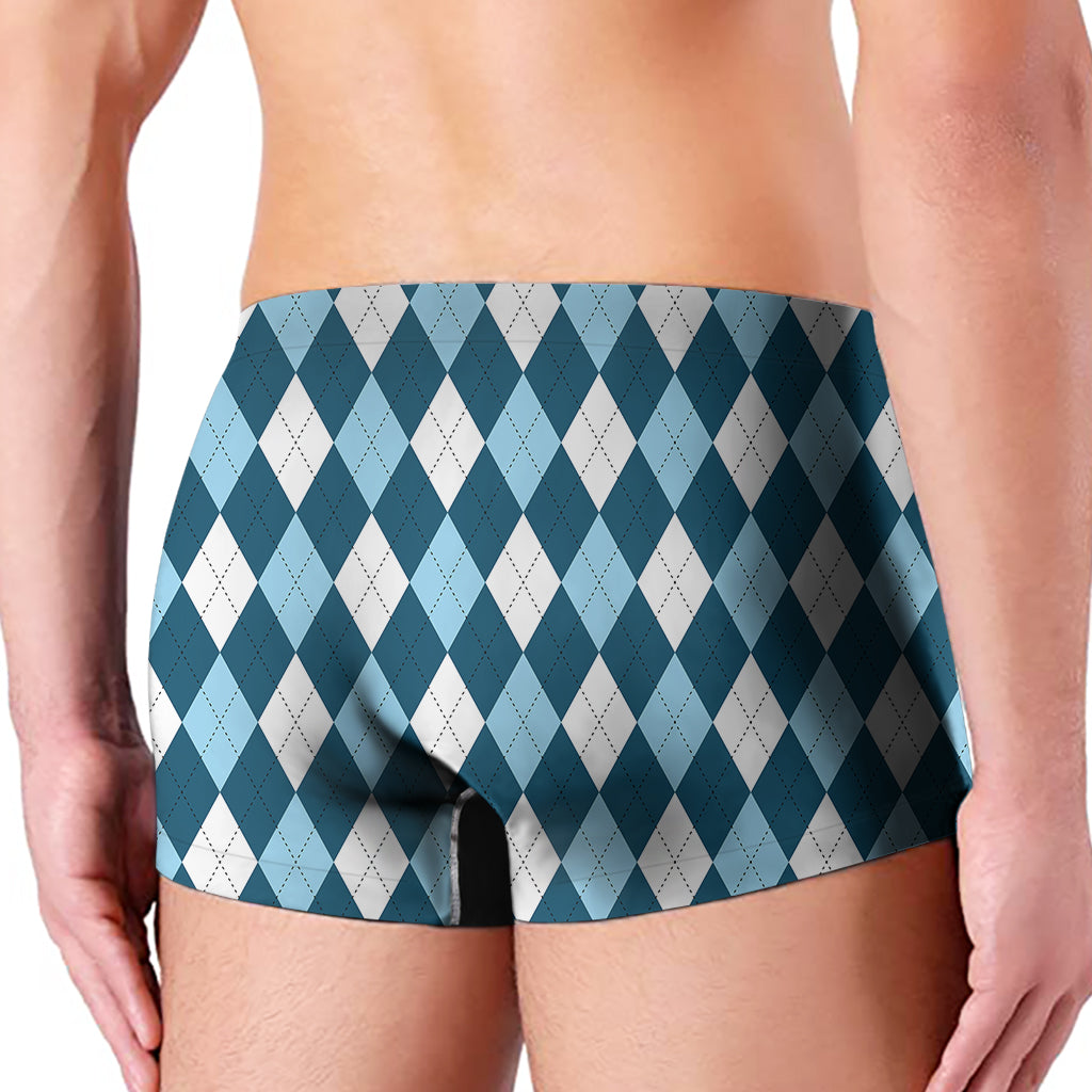 Soft Blue Argyle Pattern Print Men's Boxer Briefs