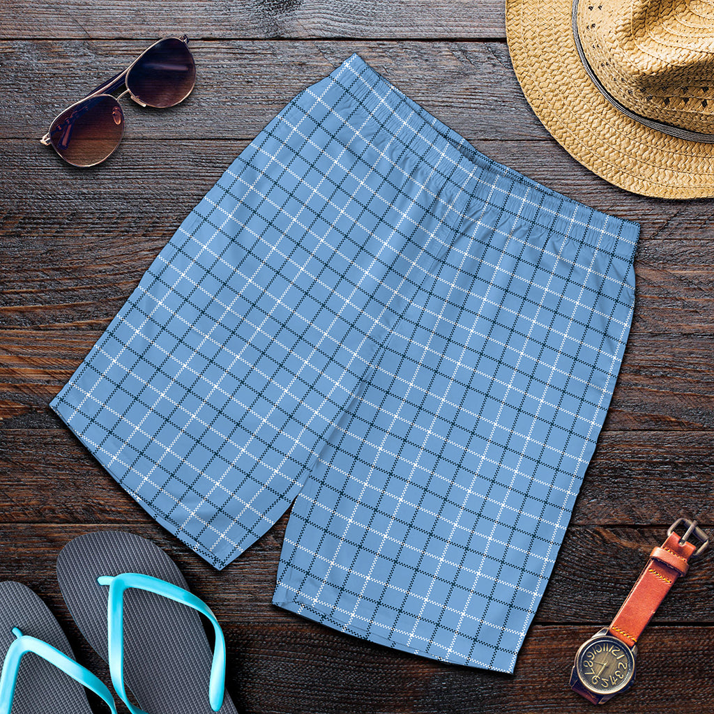 Solf Blue Tattersall Pattern Print Men's Shorts