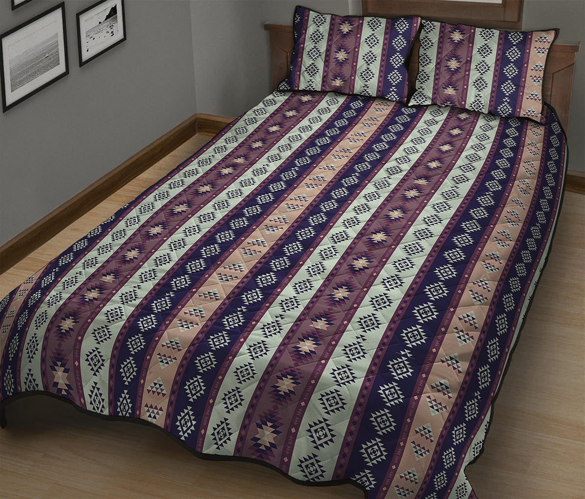 Southwestern Stripe Pattern Print Quilt Bed Set