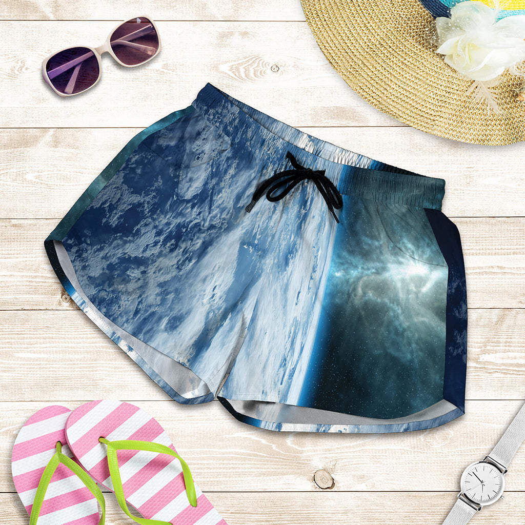 Space And Earth Print Women's Shorts