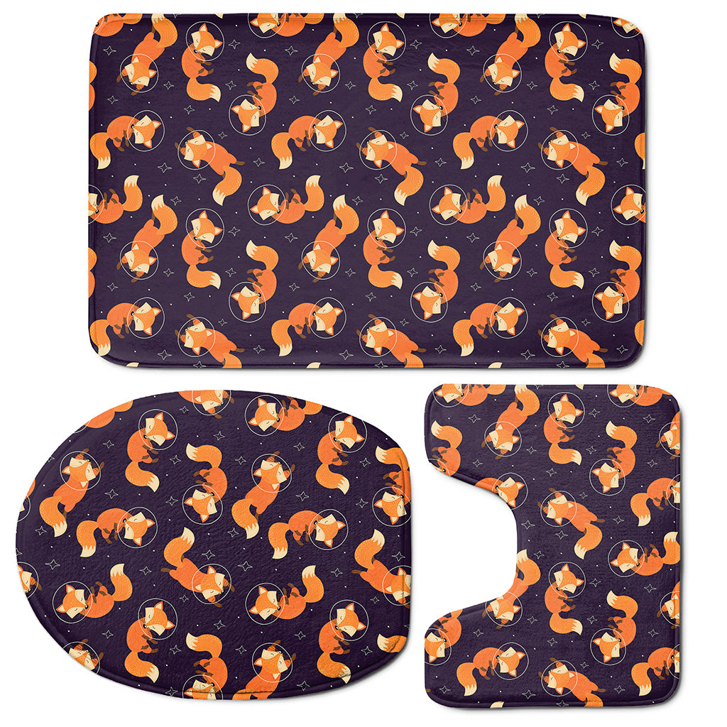 Space Fox Pattern Print 3 Piece Bath Mat Set