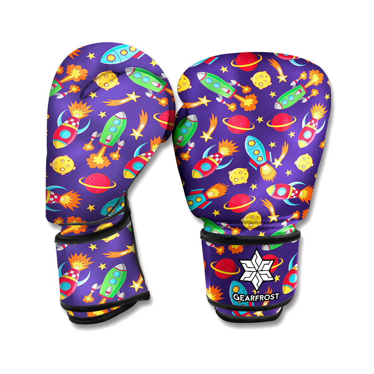 Space Rockets Pattern Print Boxing Gloves