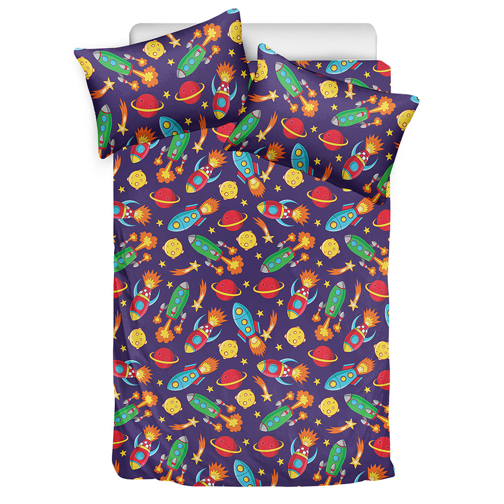 Space Rockets Pattern Print Duvet Cover Bedding Set