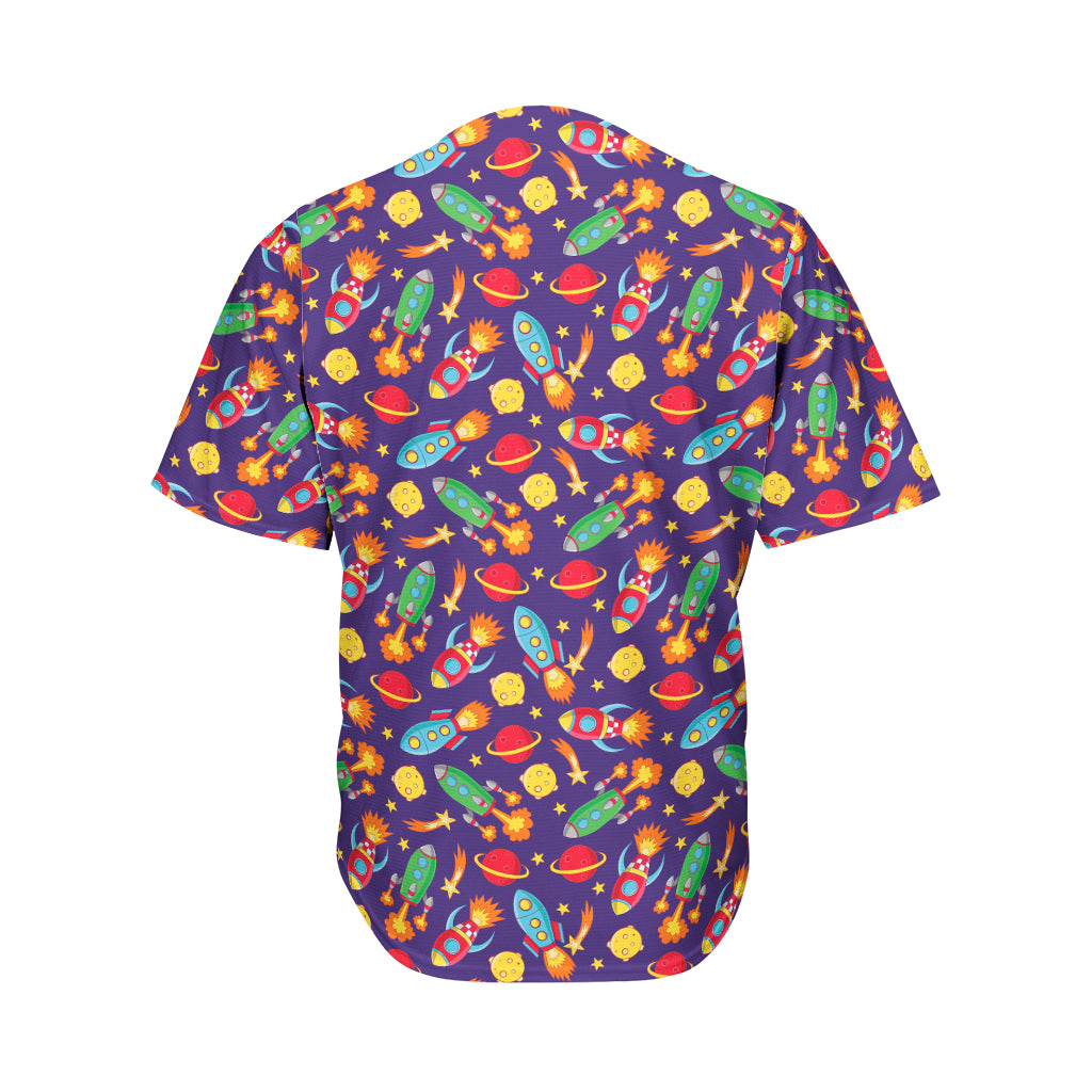 Space Rockets Pattern Print Men's Baseball Jersey