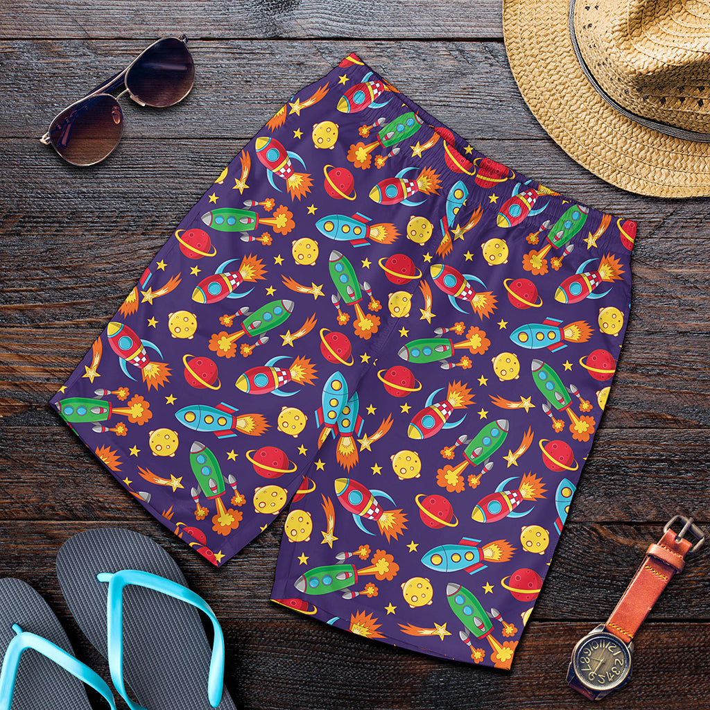 Space Rockets Pattern Print Men's Shorts