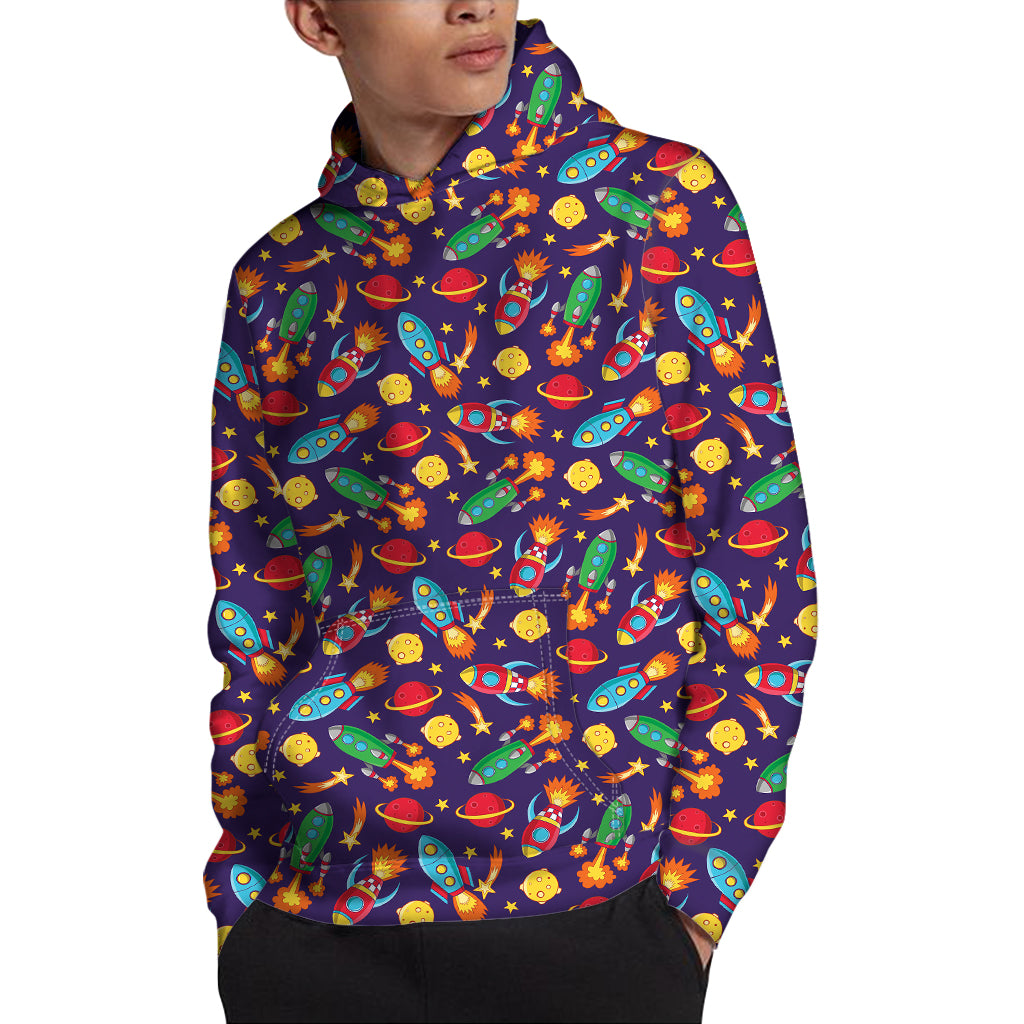 Space Rockets Pattern Print Pullover Hoodie