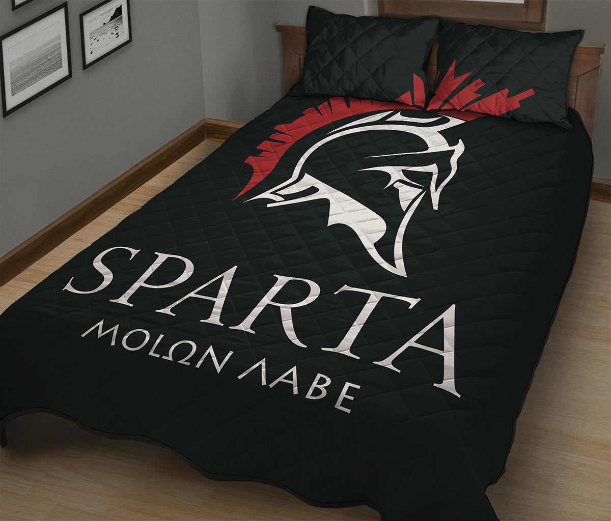 Spartan Molon Labe Print Quilt Bed Set