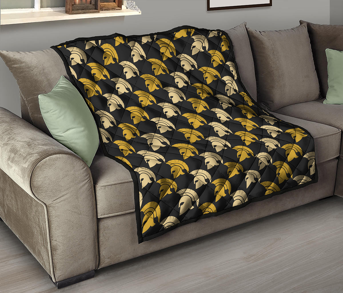Spartan Warrior Helmet Pattern Print Quilt