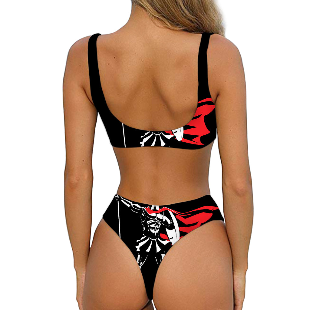 Spartan Warrior Print Front Bow Tie Bikini