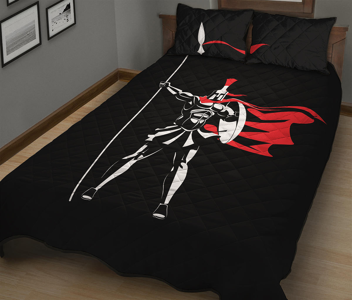 Spartan Warrior Print Quilt Bed Set