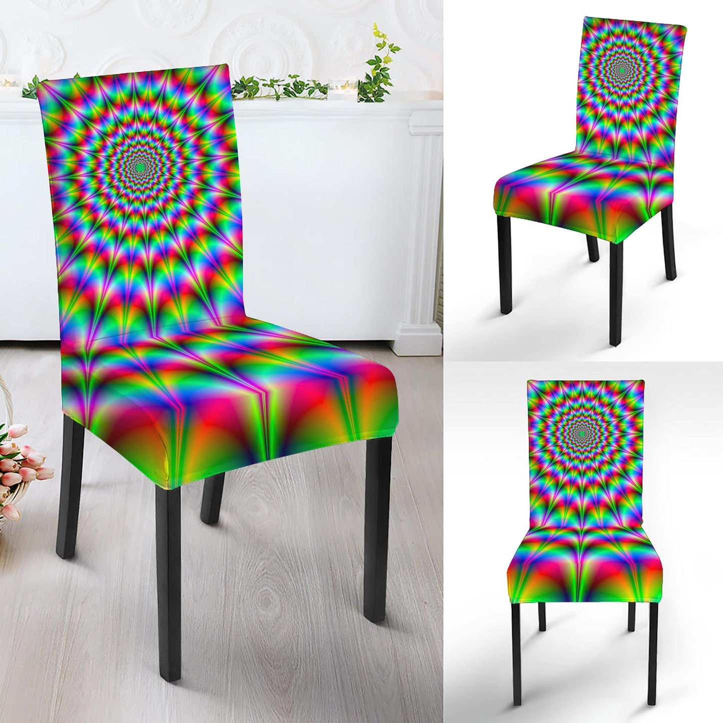 Spiky Psychedelic Optical Illusion Dining Chair Slipcover