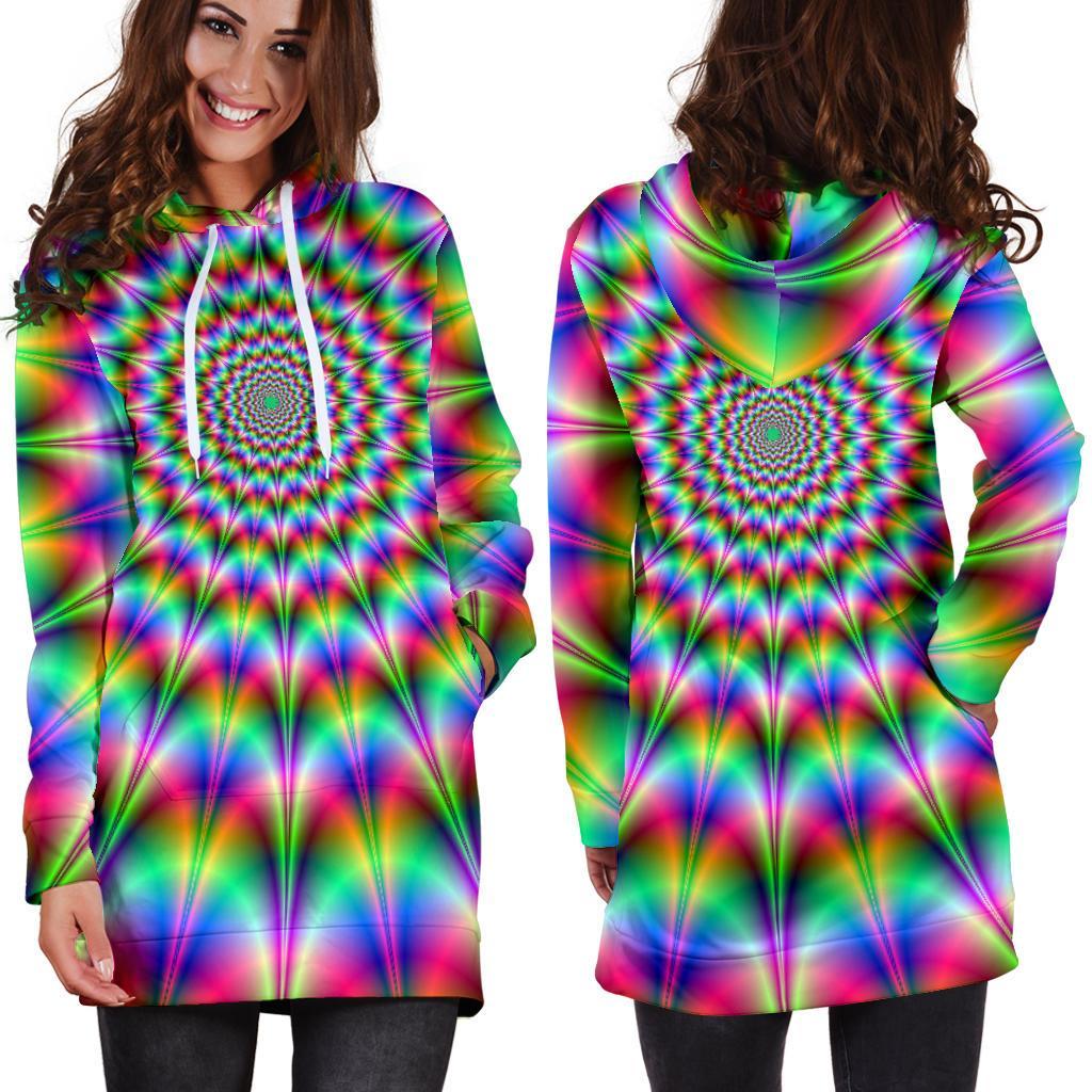 Spiky Psychedelic Optical Illusion Pullover Hoodie Dress GearFrost
