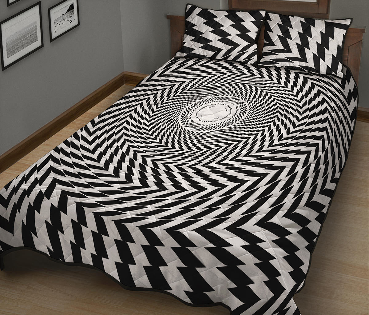 Spiral Illusory Motion Print Quilt Bed Set