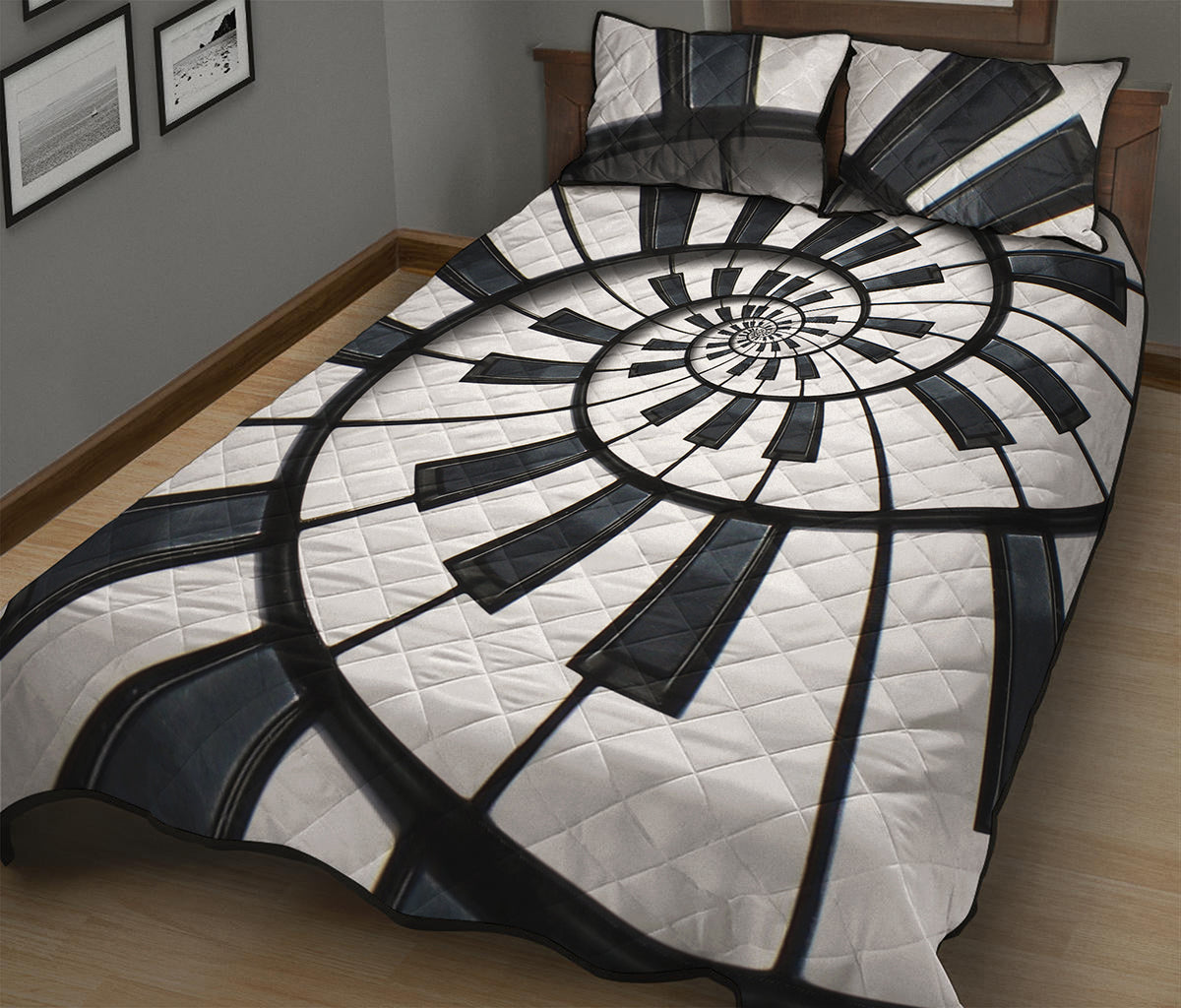 Spiral Piano Keyboard Print Quilt Bed Set