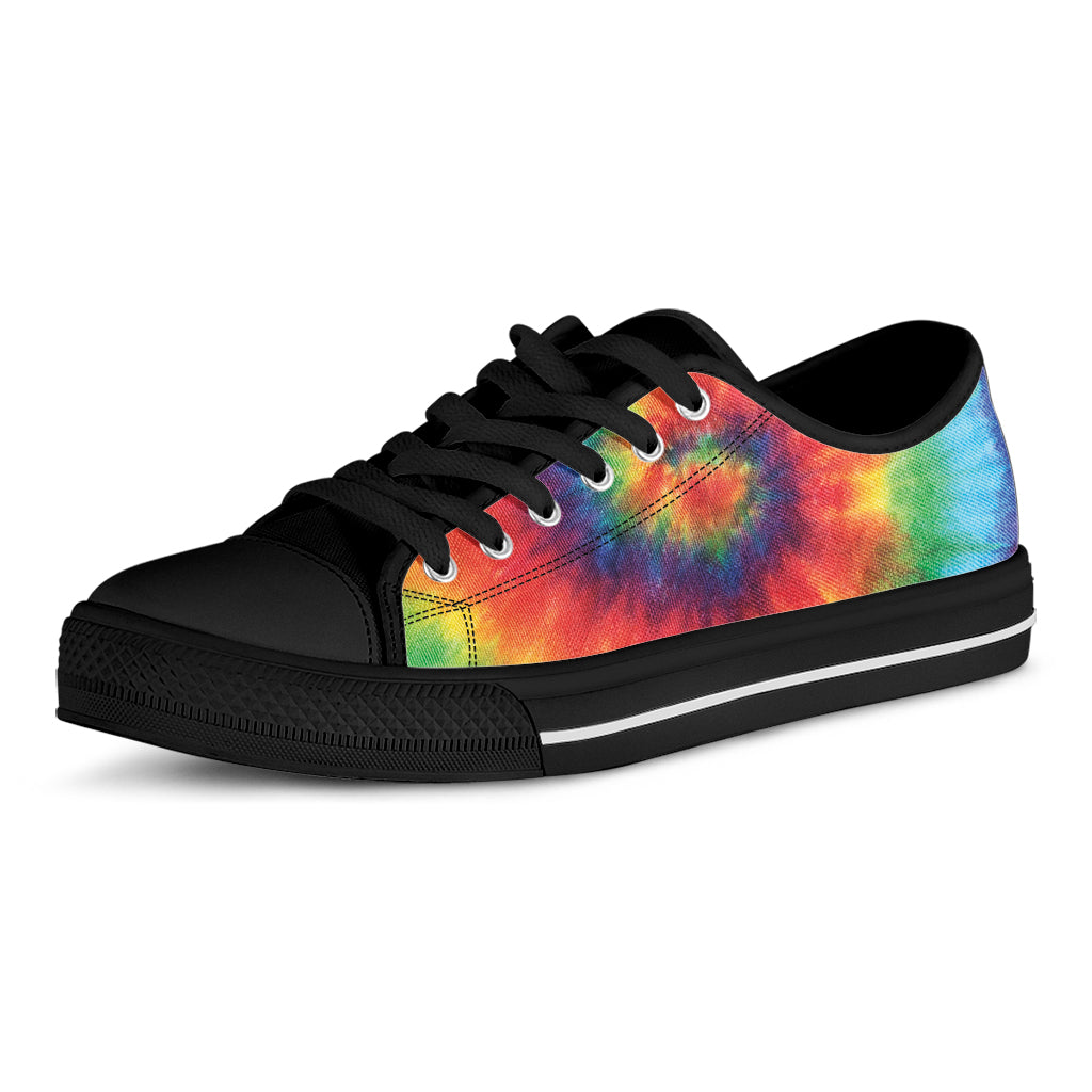 Spiral Tie Dye Print Black Low Top Shoes