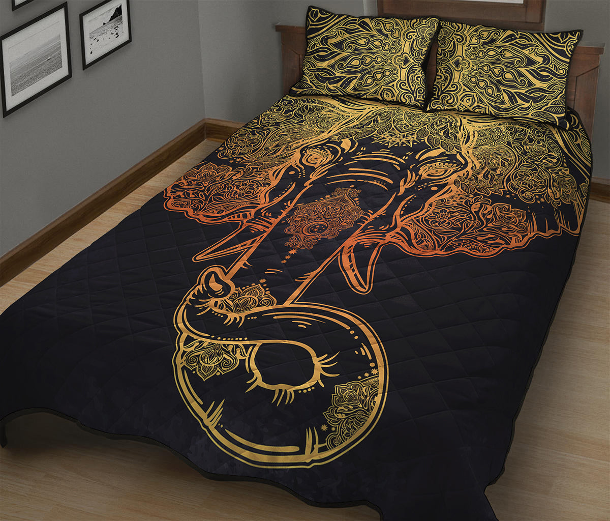 Spiritual Elephant Mandala Print Quilt Bed Set