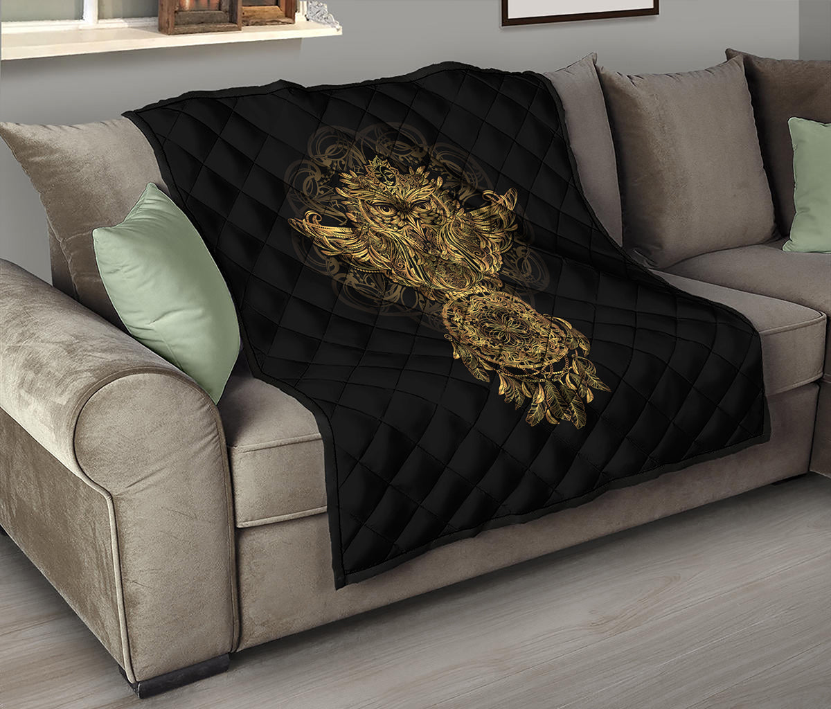 Spiritual Owl With Dreamcatcher Print Quilt